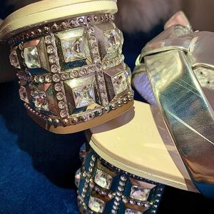 Miu Miu Crystal-Sandals - Metallic